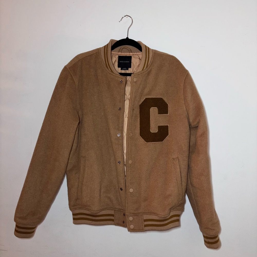 Cotton On Tan Bomber Jacket with Brown Patch